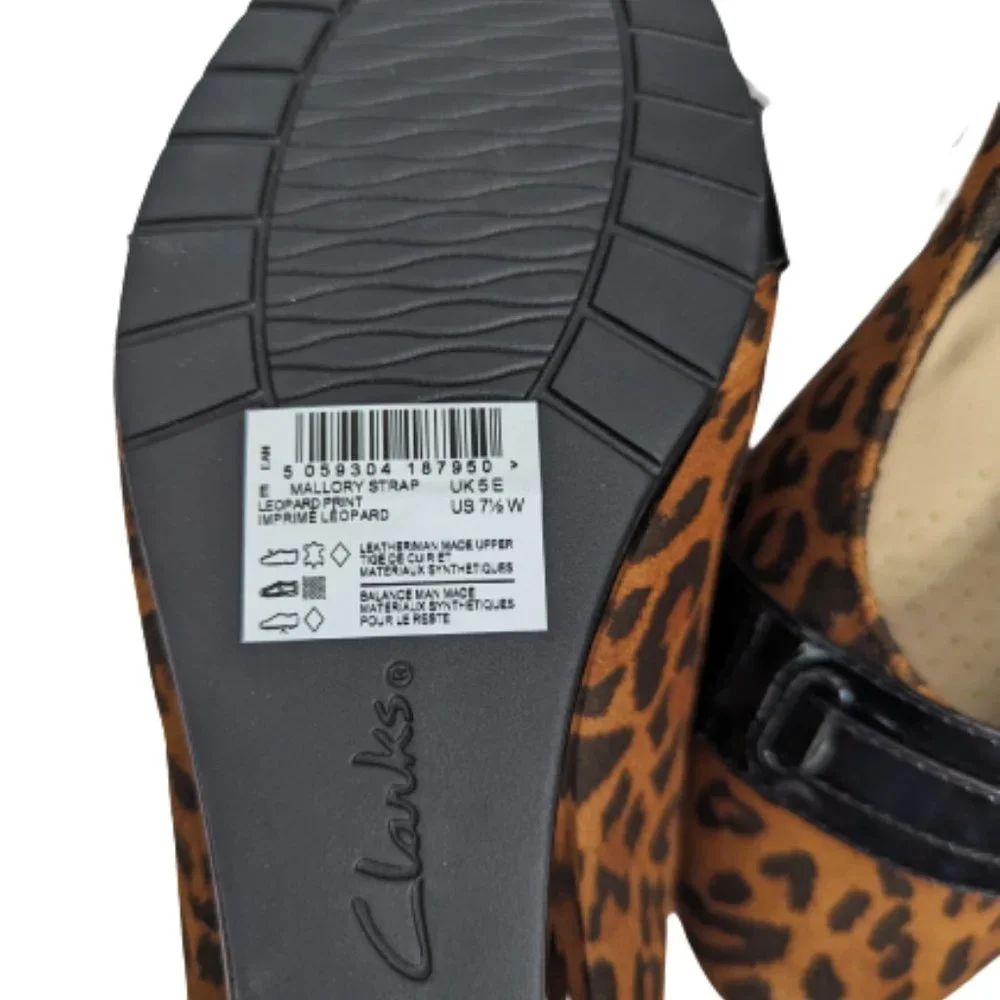Clarks Leopard Print Mallory Strap Wedge Shoes 7 1/2W